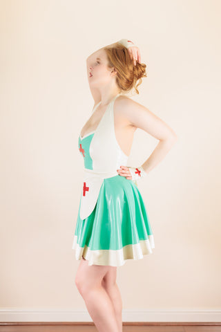 Latex Nurse Halter Neck Crop Top